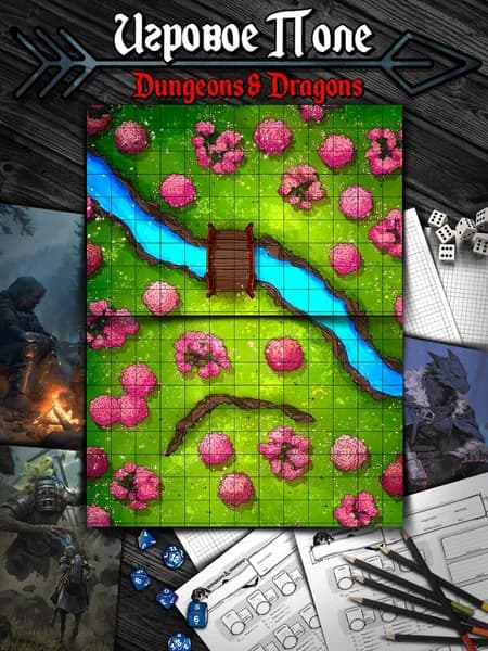 Игровое поле "Лес сакуры"(Тайлы) для DnD Dungeons & Dragons, Формат А4 Игровые карты ДнД