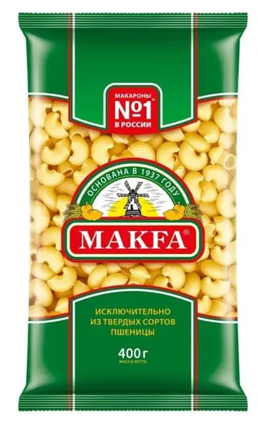 Makfa Макаронные изделия Рожки, из твердых сортов пшеницы, 400 гр
