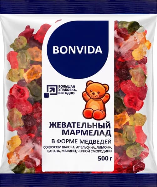 Мармелад жевательный BONVIDA в форме медведей, 500г