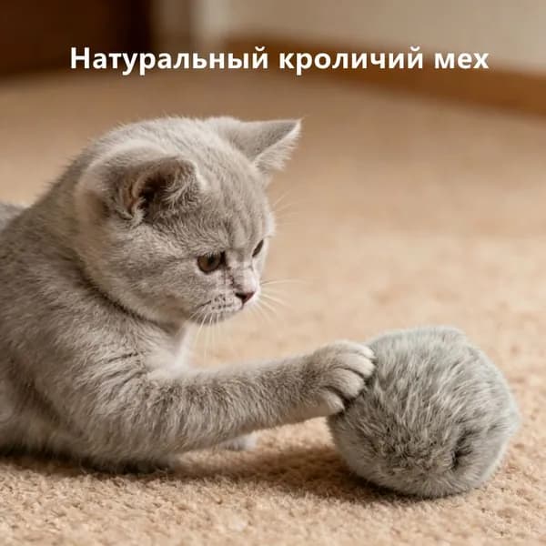 Игрушка для кошек из натурального кроличьего меха, мячик для игр и развлечения, пушистый помпон
