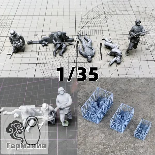 3Dпечать, фигурки солдат из смолы, немецкие модельнаборы, масштаб 135, неокрашенные, требуют самостоятельной сборки