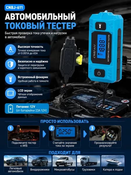 Автомобильный тестер тока для предохранителей CNBJ-611 с ЖК-дисплеем, кобальтово-синий