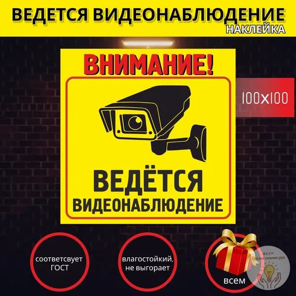 Наклейка информационная Ведется видеонаблюдение , 100 100 мм