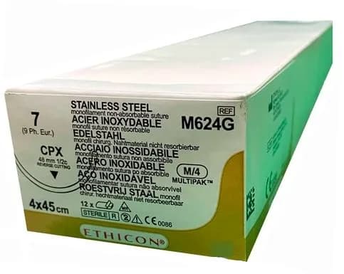 Шовный материал ETHICON STEEL M624G Проволока из нерж.стали 7, 4х45см, обр-реж.вращ. 48мм, 1/2 (12шт.)