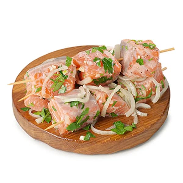 Шашлык Азбука Вкуса из семги в лимонном маринаде с оливковым маслом и чесноком охлажденный 1 кг
