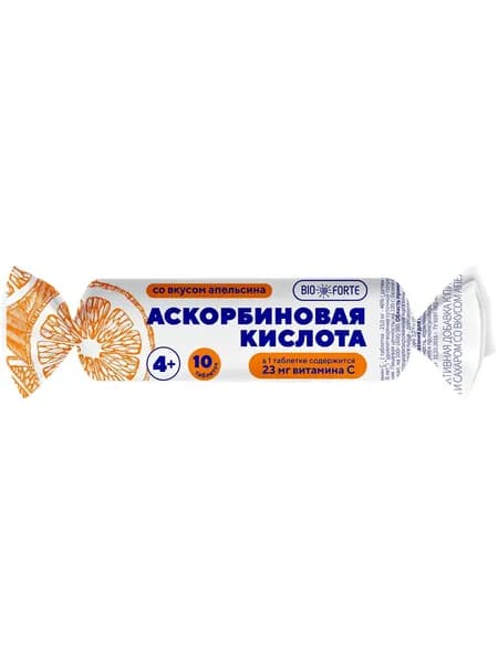 Аскорбиновая кислота Солнышко BioForte (апельсин с сахаром и глюкозой) 10 таблеток