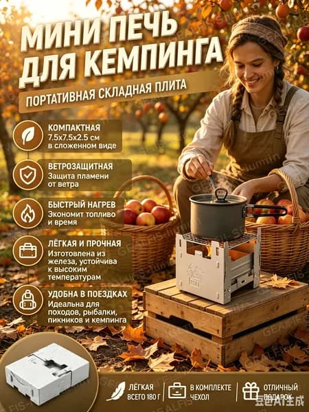 Подставка-горелка таганок для сухого горючего, разборная мини печь с решеткой, для рыбалки, охоты, кемпинга, разогрева еды и кипячения воды Набор для обновления