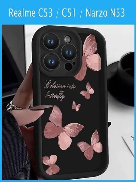 Чехол Realme C53 / Realme C51 / Realme Narzo N53(Градиентный розовый рисунок бабочки)