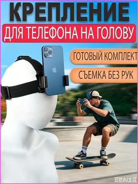 Эксклюзивный держатель для съемки от первого лица, фиксирующий телефон в горизонтальном и вертикальном положении на голове