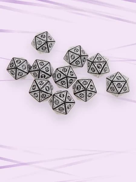 10 кубиков D20 с перламутровым эффектом для настольных игр, Белый