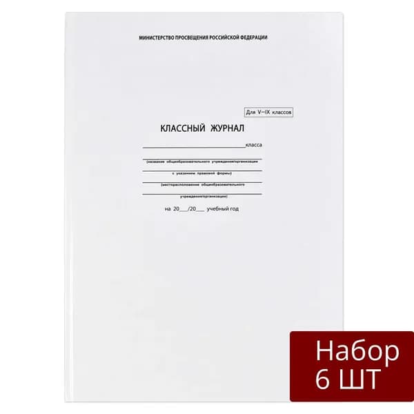 Набор 6 шт Классный журнал Феникс Для 5-9 классов, офсет, белый (5192)