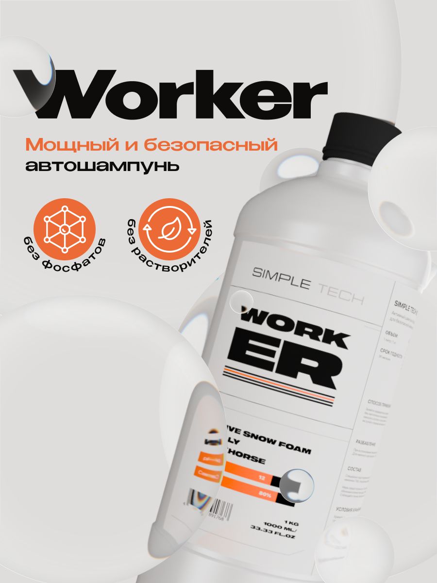 WORKER 1000 ml - эффективный безопасный автошампунь без растворителей и фосфатов