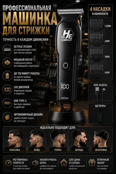 HIENA Машинка для стрижки профессиональный, черный