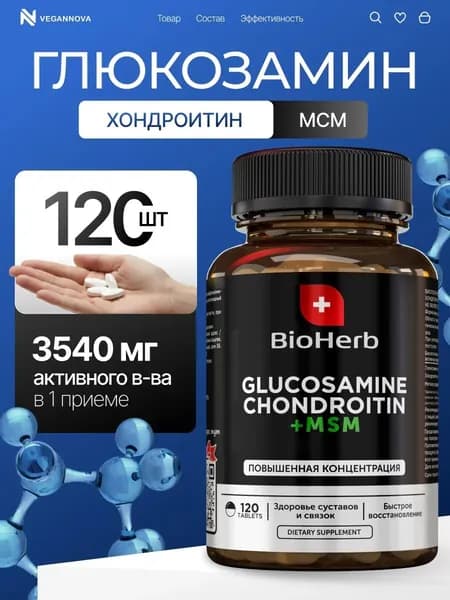Глюкозамин хондроитин мсм для суставов, 120 таблеток / BioHerb