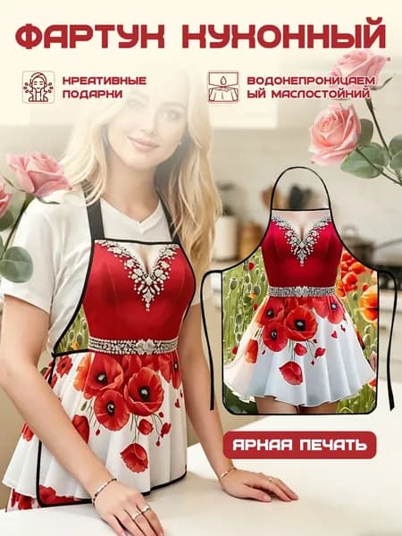 Кухонный фартук с ярким цветочным принтом маков, 1 шт.