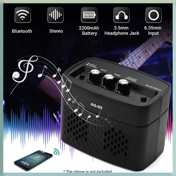 Гитарный усилитель AROMA AG-05, портативный, Bluetooth, для электрогитары