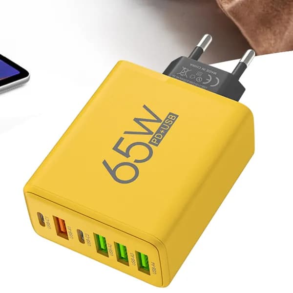 Сетевое зарядное устройство 65 Вт 4 USB + 2 PD многопортовое для быстрой зарядки 5 В 3 А