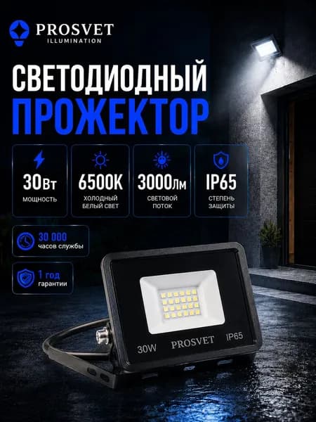 Прожектор светодиодный уличный 30Вт 3000Лм 6500К IP65 PROSVET