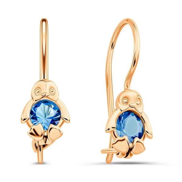 Серьги Пингвин детские с фианитами из красного золота 375 пробы 585GOLD