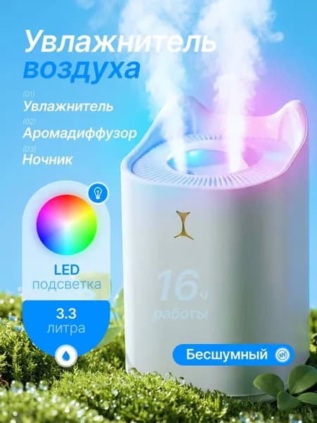 Увлажнитель воздуха Увлажнитель воздуха для дома настольный с подсветкой, белый
