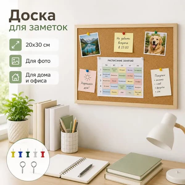 Доска для заметок 20х30 см, настенная доска для фото, записок и расписания, 1 шт