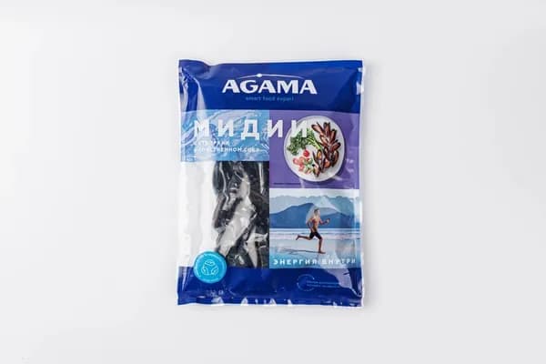 Мидии в створках Agama в собственном соку варено-мороженые 450 г.