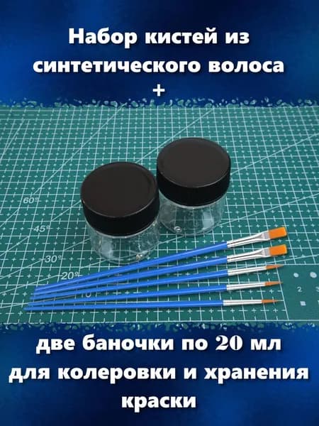 Набор кистей из синтетического волоса, 5 штук + 2 баночки по 20 мл для колеровки краски, ТС-088