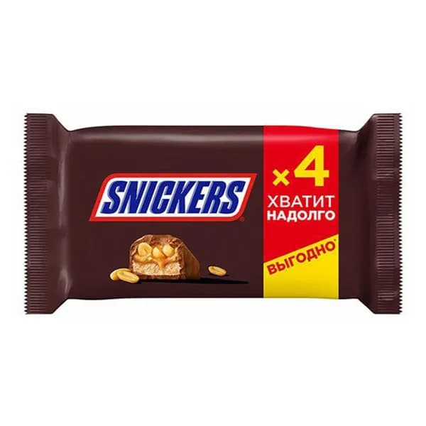 Батончик Snickers Мультипак 4 х 40 г шоколадный с арахисом и карамелью 160 г