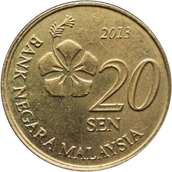 Монета Малайзия 20 сен 2012-2025 случайный год XF KM#203