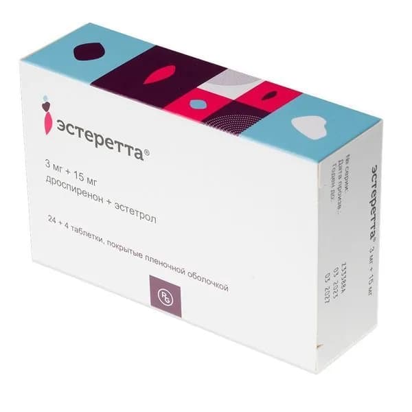 Эстеретта, таблетки, покрытые пленочной оболочкой, 3 мг + 15 мг, 84 шт.