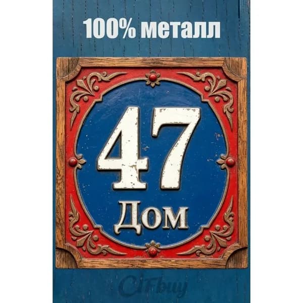 Табличка с номером дома 47 Классический цвет, металл, 20х20 см.