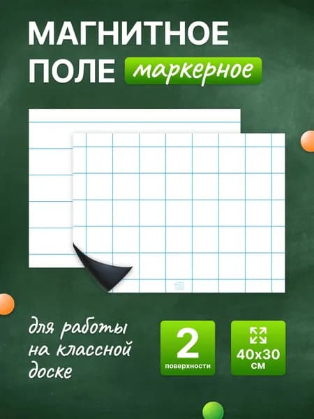 Разлиновка магнитная для школьной доски комплект, клетка+линия 40х30 см. WellKit
