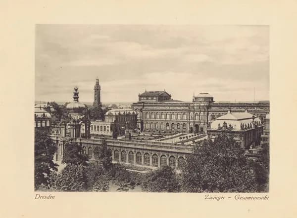 Дрезден. Дворец Цвингер, общий вид. Антикварная фотогравюра. Германия, ок. 1910 года
