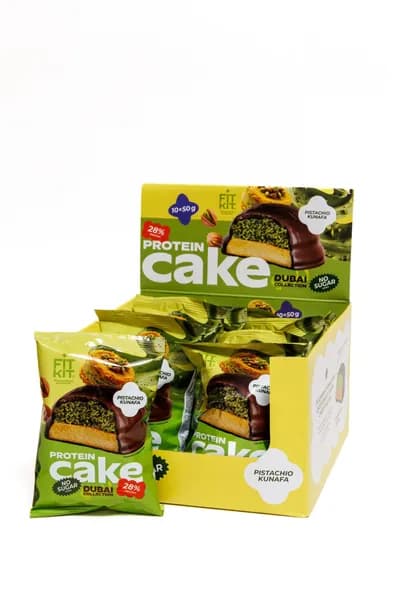Протеиновое глазированное пирожное Fit Kit EXTRA Protein Cake по 50 г 10 шт (Со вкусом фисташковая кунафа)