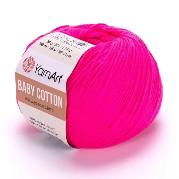 Пряжа Baby Cotton YarnArt - 422 (мальва), 1 моток, 50% хлопок, 50% акрил (50г, 165м) нитки для вязания