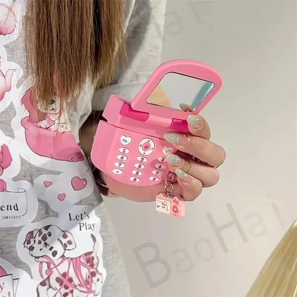 Наушники AirPods Pro/Pro2 универсальные Hello Kitty, ударопрочные, с брелоком для ключей