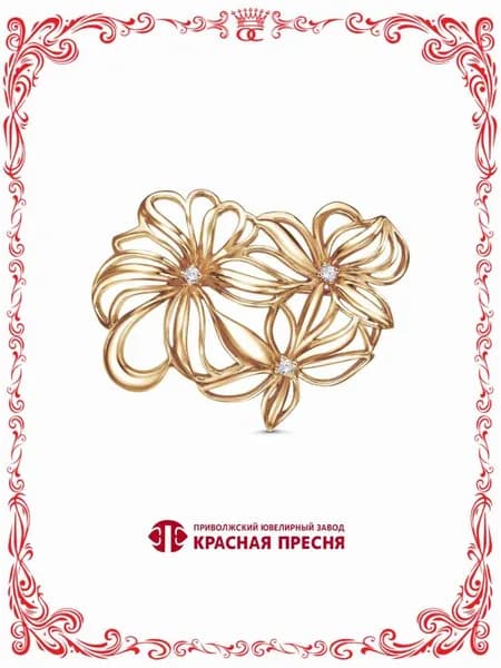 Серебряная брошь Букет цветов с круглыми фианитами Б13815831
