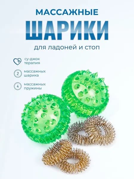 Массажер медицинский для интенсивного воздействия в комплекте с двумя металлическими кольцевыми пружинами "Массажный шарик" 2 шт