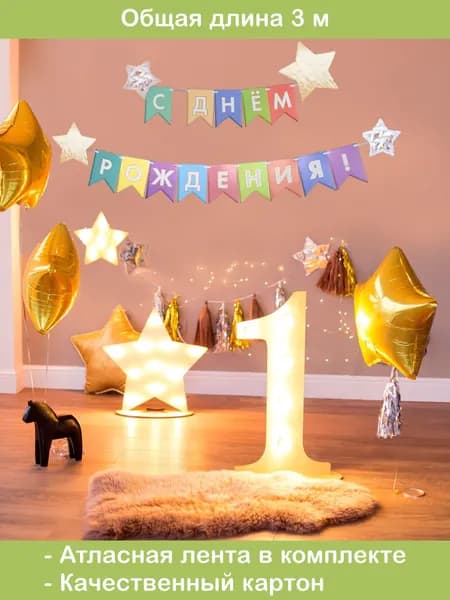 Гирлянда флажки С днем рождения! разноцветные