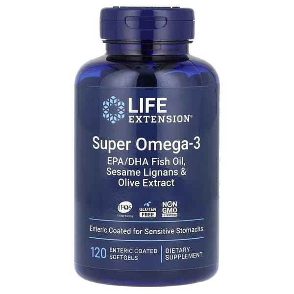 Life Extension, Super Omega-3, Рыбий жир с ЭПК и ДГК, 120 кишечнорастворимых капсул