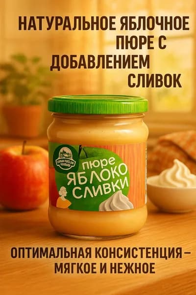СЕМИЛУКСКАЯ ТРАПЕЗА Пюре фруктовое с добавлением сахара и сливок Яблочное 470 грамм, 2 банки
