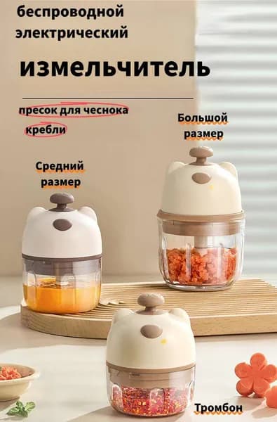 Мини-электрический измельчитель для чеснока, беспроводной блендер для детского питания с дизайном мишки