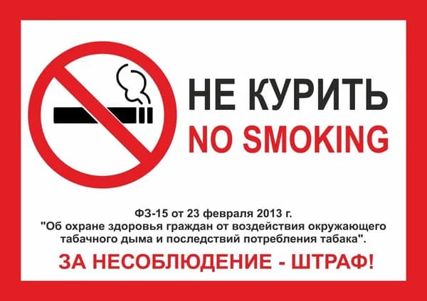 Наклейка ПВХ "Не курить" с обозначение штрафа, размер А4, 2 штуки
