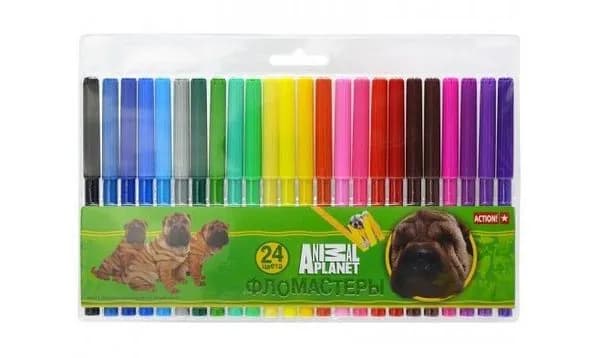 Фломастеры 24 цвета, смываемые чернила на водной основе, в блистере ANIMAL PLANET ACTION!