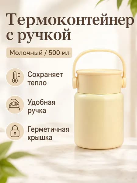 Вакуумный термос-контейнер из нержавеющей стали, цвет желтый, объем 750 мл