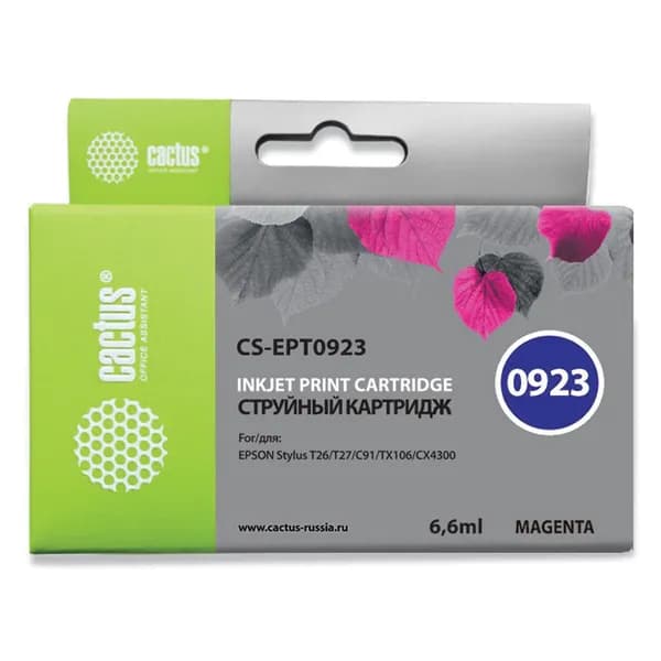 Картридж для струйного принтера CACTUS EPSON Stylus C91, CX4300, T26, T27, TX106, пурпурный