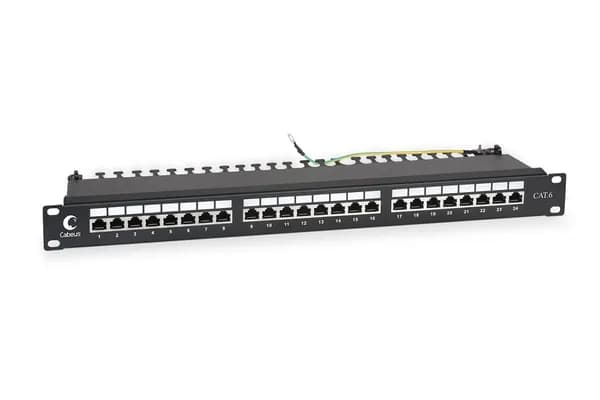Cabeus PL-24-Cat.6-SH-Dual Комм. патч-панель , 19", 1HU, портов: 24 х RJ45, кат. 6, экр., цвет: черный,