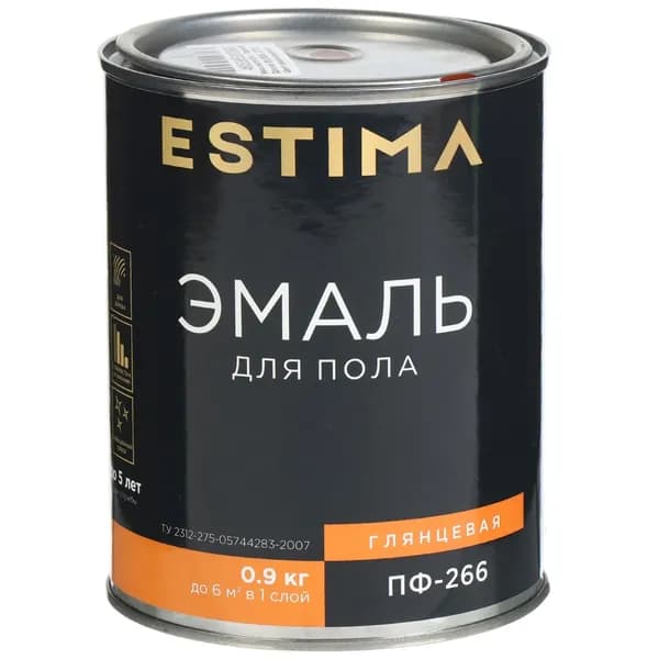 Estima, Краска для пола, эмаль по дереву, глянцевая, алкидная, ПФ 266, желто-коричневая, 0.9 кг