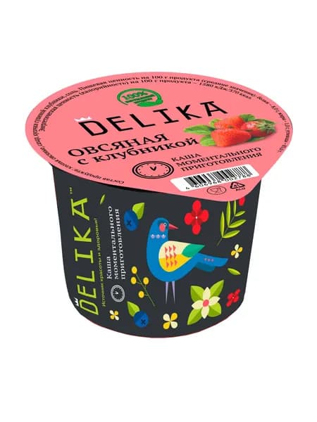 Каша Delika овсяная с клубникой моментального приготовления, 43 г