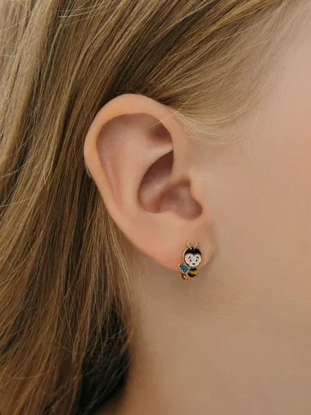 Серьги детские серебро 925, с эмалью, AQUAMARINE, Пчелка